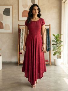 Maroon checkered asymmetric dress