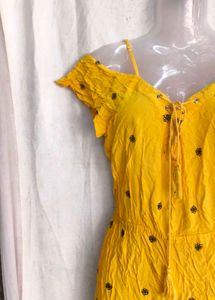 Yellow Embroidered Off-Shoulder Romper
