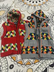 Kids Hooded Knit Vests - Set of 2