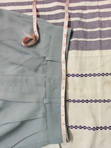 Women's Light Grey &amp; Blue Pleated Pants