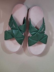 Green Bow Slide Sandals