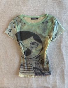 Unique Graphic Print Mesh T-Shirt