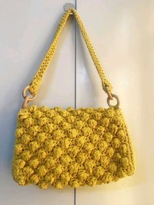 Zara Chic Yellow Crochet Hobo Bag