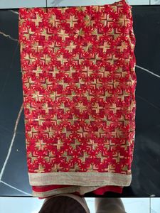Elegant Red Embroidered Saree