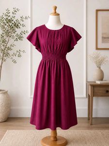 Maroon Smocked Waist Midi Dress