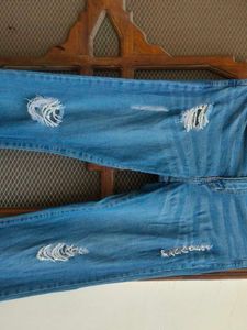 Y2K Beaded Ripped Blue Bootcut Jeans