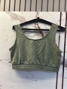 Olive Green Cropped Tank Top, Bust- 32