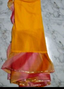 Bright Yellow &amp; Pink Ruffle Saree