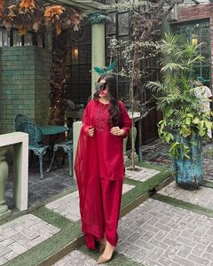 Elegant Red Kurta Set with Embellishments