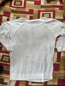 White Mesh Knit Long Sleeve Top