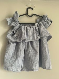 Blue Striped Ruffle Top