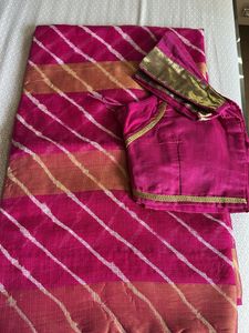 Vibrant Pink Striped Saree with Blouse