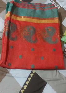 Vibrant Red Saree with Paisley Border