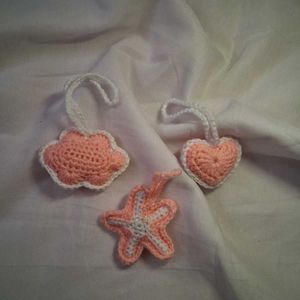 Crocheted Cloud, Star, and Heart Charms