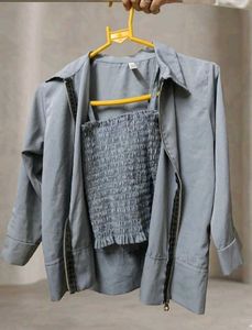 Stylish Smocked Crop Top & Jacket Set