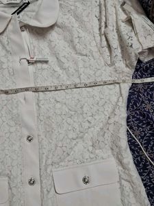 White Lace Button-Up Top ,shrug