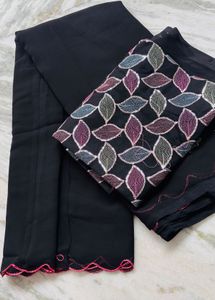 Elegant Black saree  with Leaf Motif