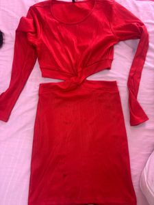 Chic Red Long Sleeve Cut-Out Mini Dress