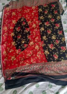 Red & Black Floral Saree