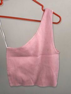 Pink One Shoulder Ribbed Tank Top