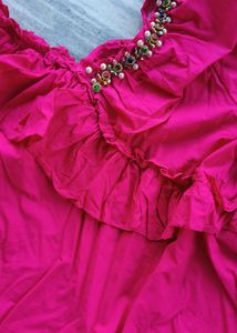 Pink Ruffle Top with stones embellished,Korean