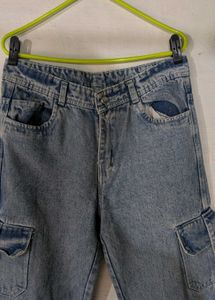 Light Wash Denim Cargo Pants