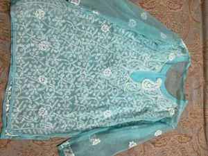 Sky blue Chikankari short Kurti