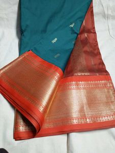 Used Elegant Teal &amp; Gold Saree