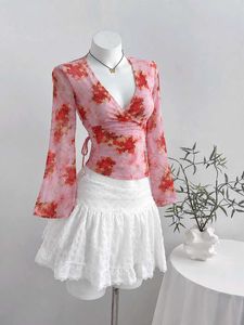 Marble Printed Wrap Top /