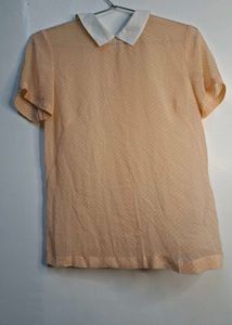 Sheer Polka Dot Button-Up Blouse