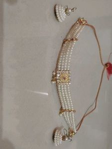 Pearl Choker Necklace with Earrings