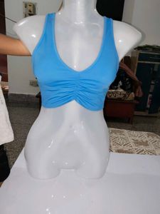 Avia Electric Sky Blue Workout Sports Bra (Size: X