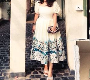 Floral Midi Dress with Puff Sleeves