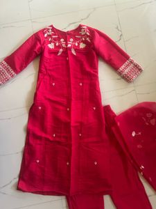 Vibrant Red Embroidered Kurta Set