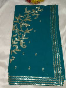 Teal Embellished Saree with blouse