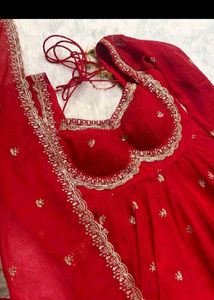 Red Embroidered anarkali set