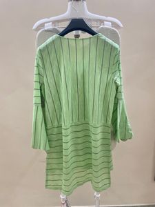 Light Green Striped Bell Sleeve Top