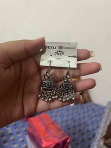 Oxidized Silver Jhumka Earrings