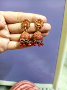 Red Peacock Jhumka Earrings