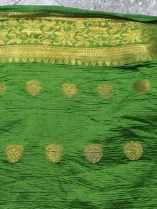 Vibrant Green duptta with Gold Dots