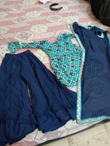 Blue &amp; Green Ethnic Kurta Set