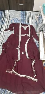 Wine color lehenga wid daughter combo too