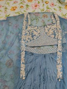 hand work crop top with shrug and dupatta