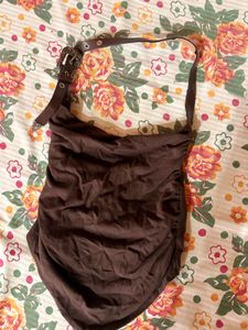 Stylish Brown tops with leather chain halter neck