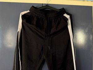 Black Track Pants with White Stripes