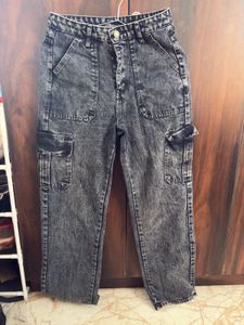 y2k grunge washed black cargo wide leg jeans