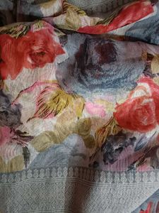 Vintage Floral Linen Saree