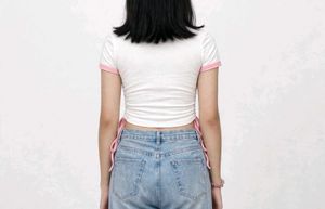 Cute Graphic Crop Top with Drawstrings