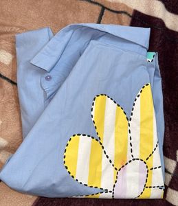Cute Blue Flower Print Oversized Shirt 🌻