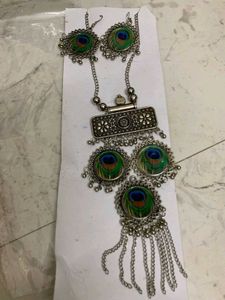 Peacock Feather Necklace &amp; Earrings Set